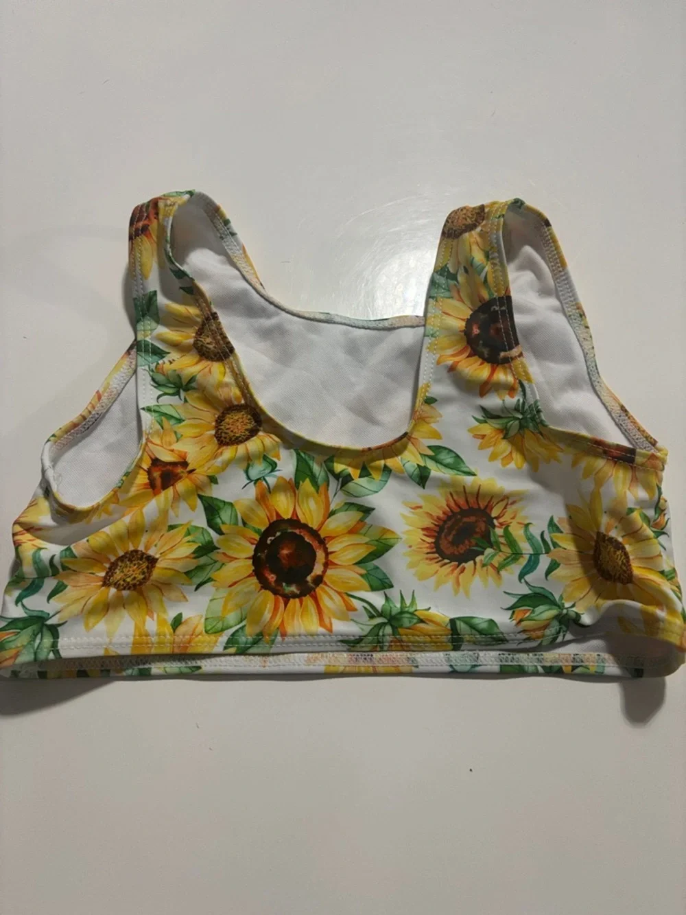 Sunflower Print Crop Tank Top - Yellow & Green Floral